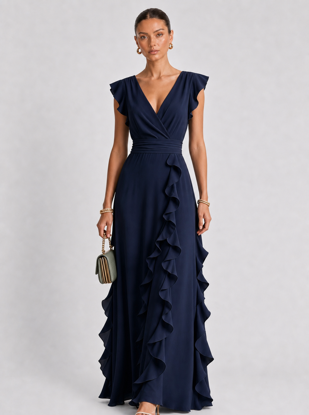 Zephrina Maris cascading ruffle maxi dress in navy
