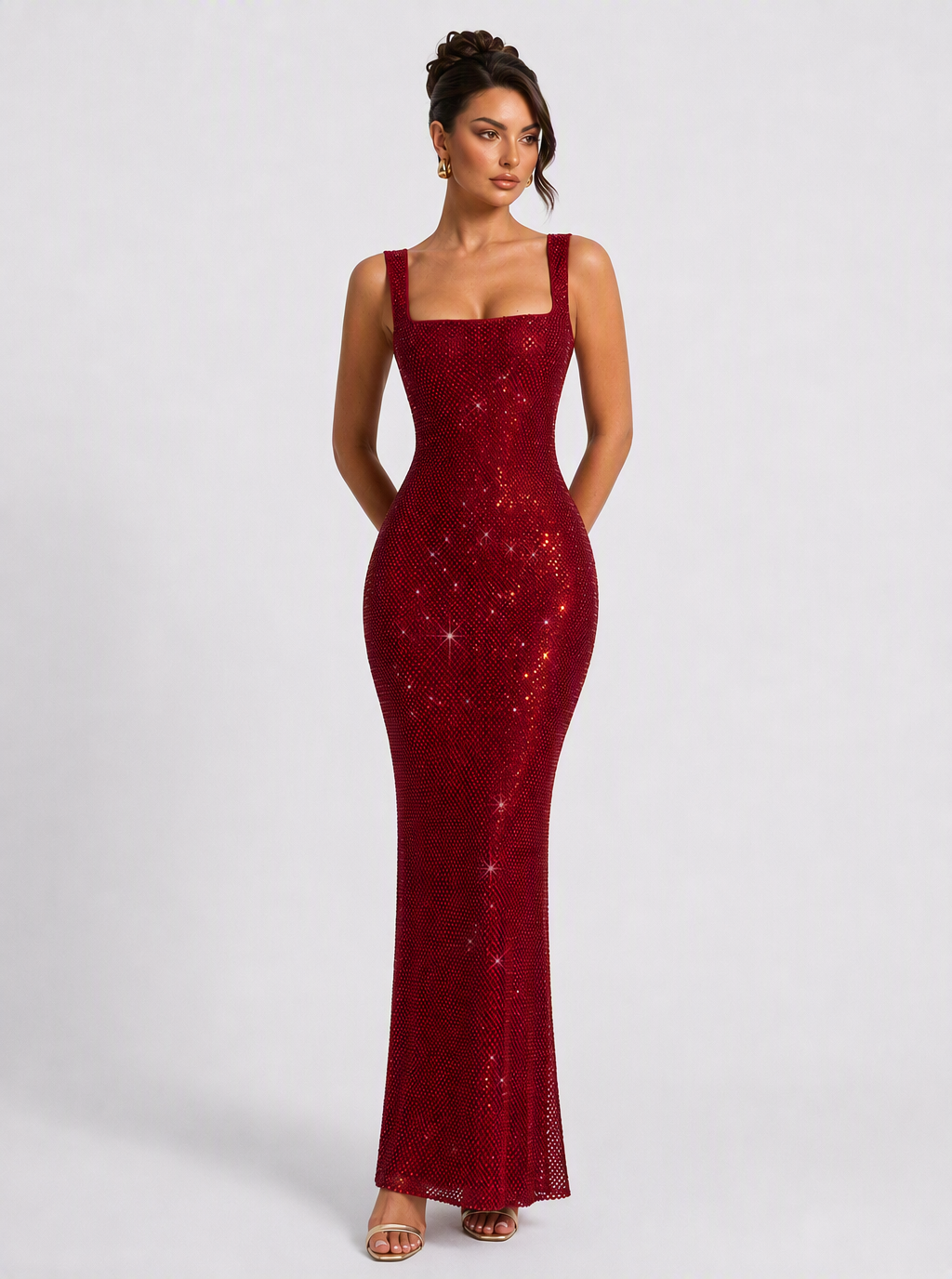 Zephrina Corvina sequin square-neck maxi dress in burgundy