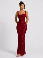 Zephrina Corvina sequin square-neck maxi dress in burgundy