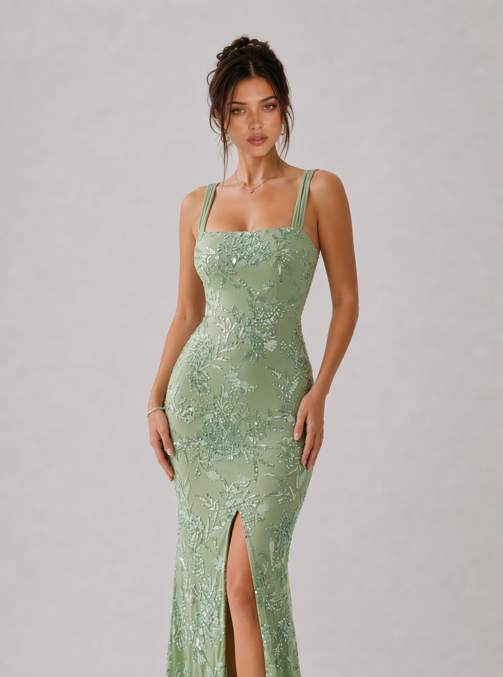 Zephrina Kallista beaded mesh maxi dress