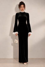 Zephrina Marcellina contrast-cuff velvet maxi dress in black