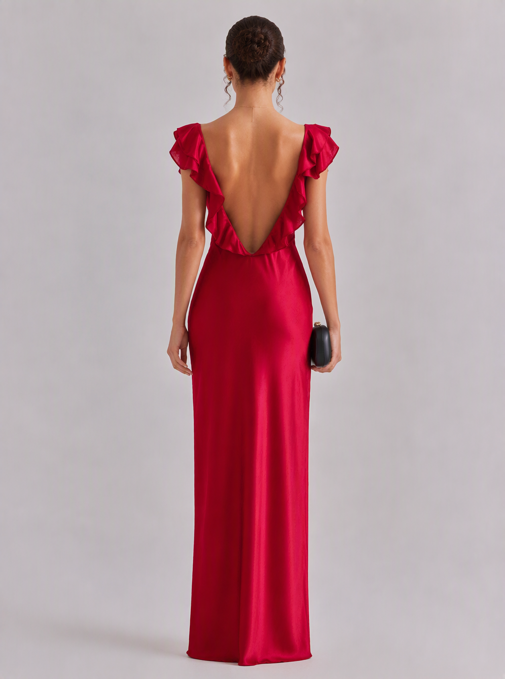Zephrina Galiana flutter-strap satin maxi dress in red