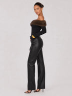 Zephrina Leonora faux-fur off-shoulder knit top in black