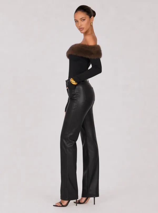 Zephrina Leonora faux-fur off-shoulder knit top in black