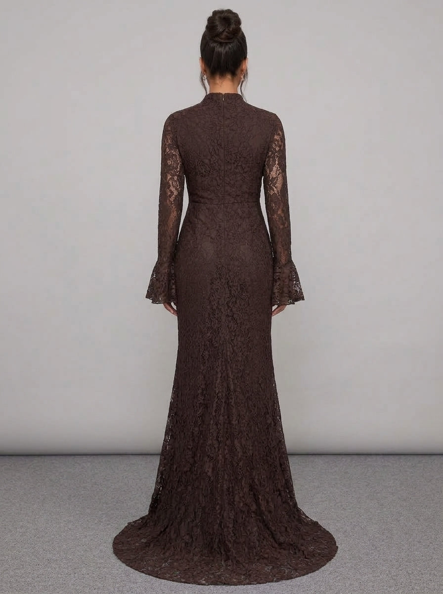 Zephrina Elarienne lace mermaid maxi dress in brown