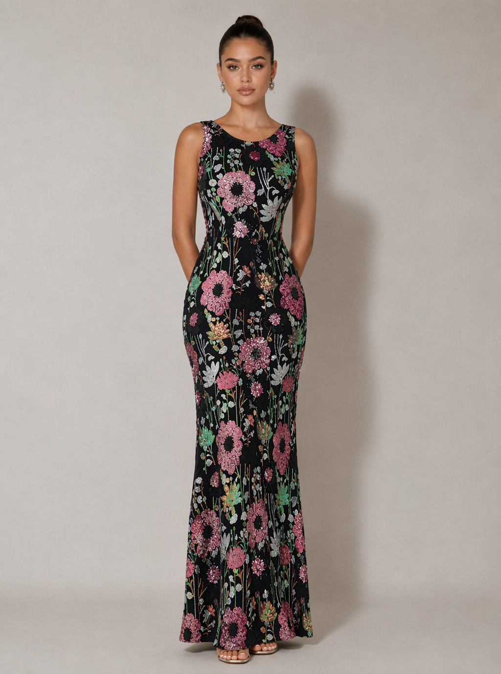 Zephrina Fidelia sleeveless sequin maxi dress in gold