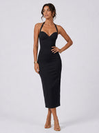 Zephrina Sabine lace halter midi dress in black