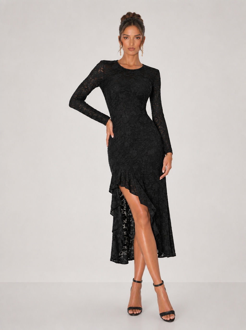 Zephrina Serilda lace jacquard midi dress in brown