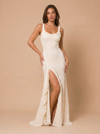 Zephrina Noemi lace slit maxi dress in apricot