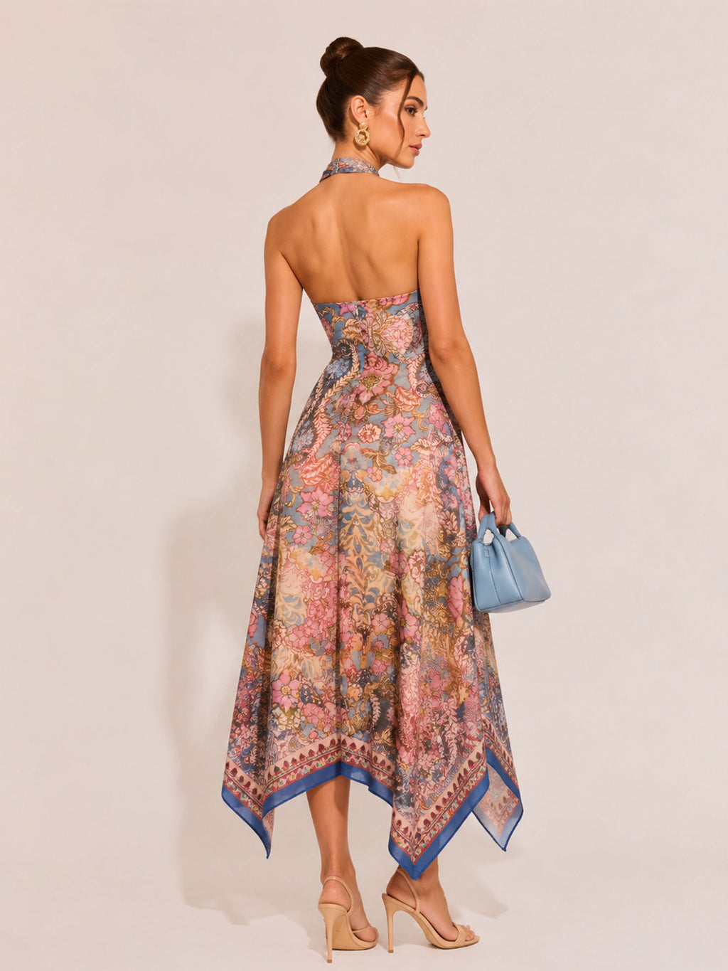 Zephrina Vintage Floral Halter Neck Midi Dress