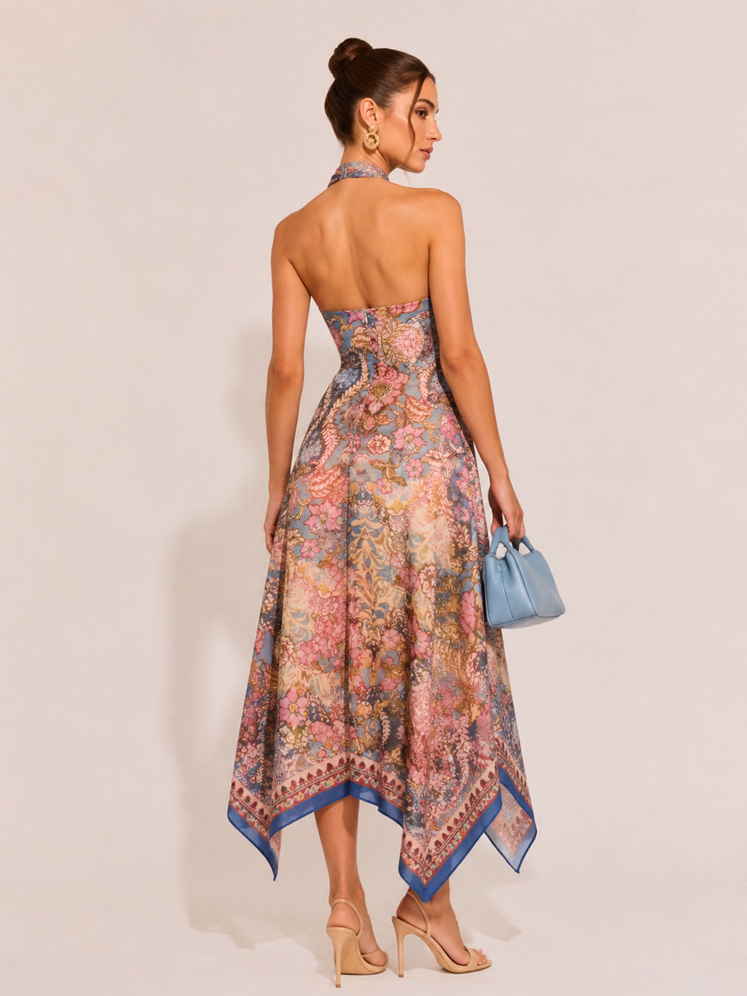 Zephrina Vintage Floral Halter Neck Midi Dress