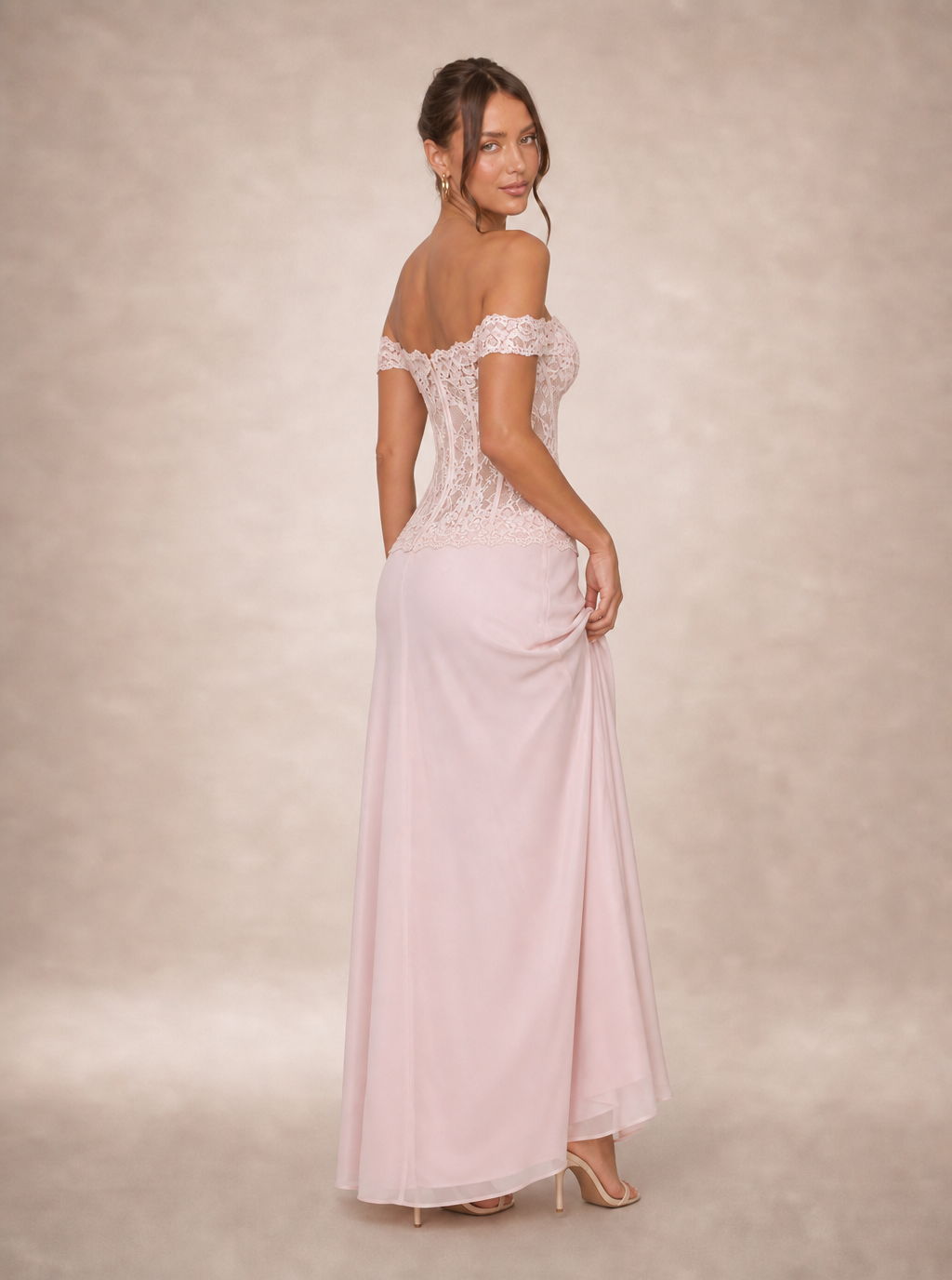 Zephrina Nerissa lace satin maxi dress in pink