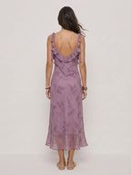 Zephrina Elowen ruffle floral midi dress in purple