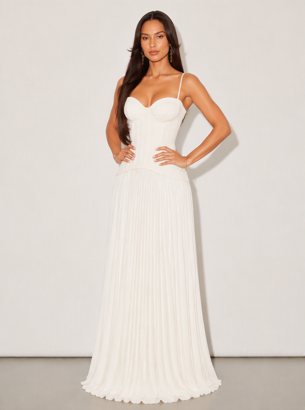 Zephrina Renata corset lace maxi dress in white