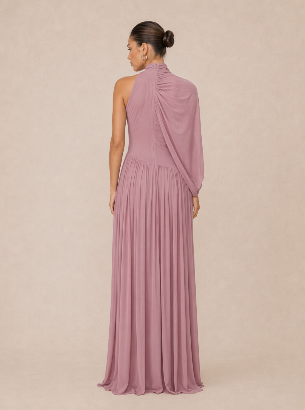 Zephrina Felicity asymmetric cape maxi dress in peach