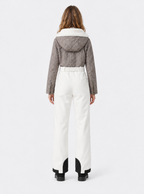 Zephrina Zosia textured contrast one-piece ski suit with a light brown bodice and white legs