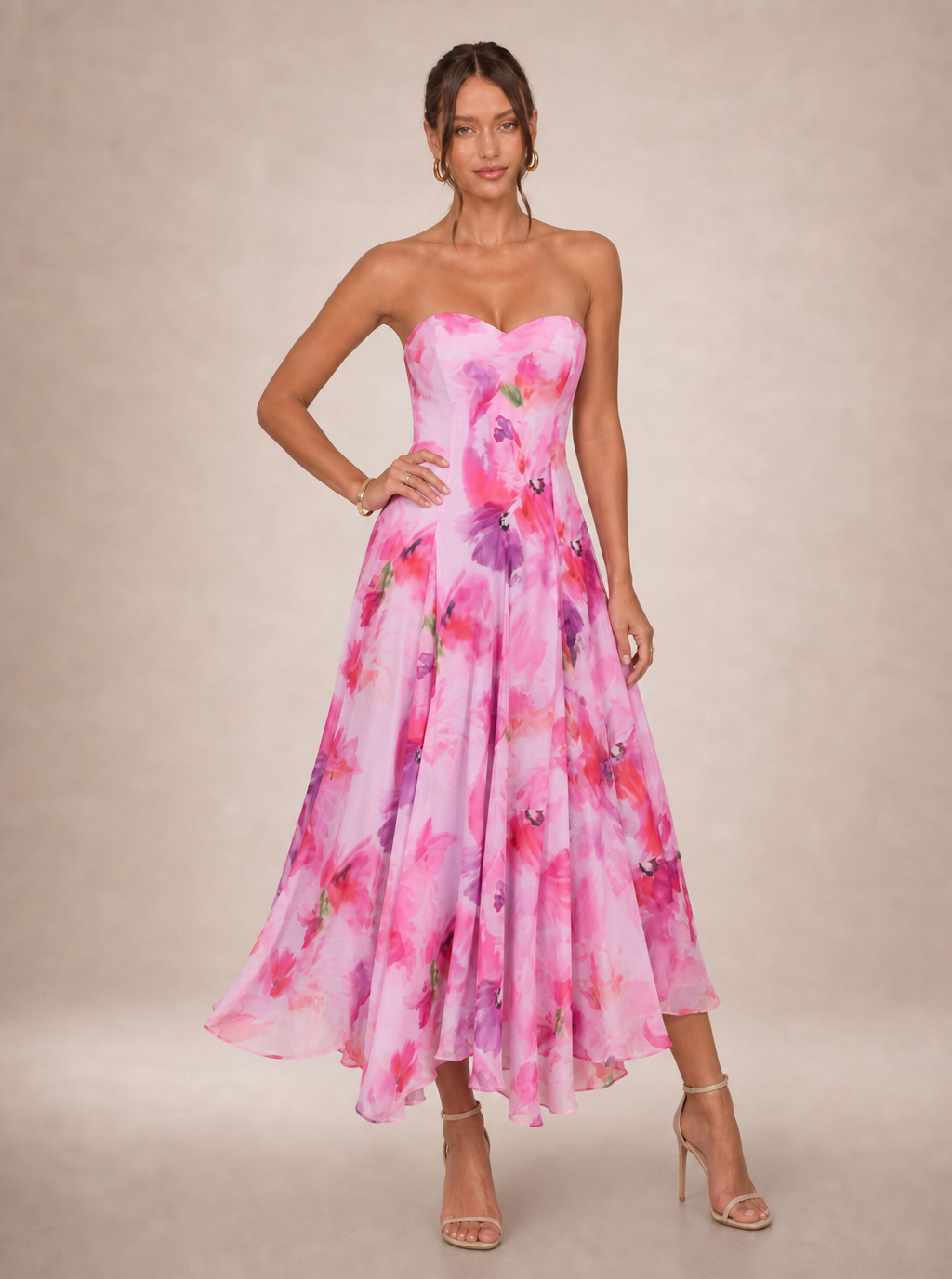 Zephrina Helvianne strapless floral midi dress