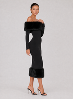 Zephrina Isabeau faux-fur trim midi dress in black