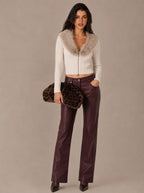 Zephrina Annalise faux-fur collar cardigan in apricot