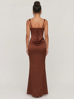 Zephrina Renata draped satin maxi dress in brown