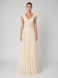 Apricot Floral Lace V-neck Maxi Dress