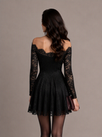Zephrina Daria off-shoulder lace mini dress in black