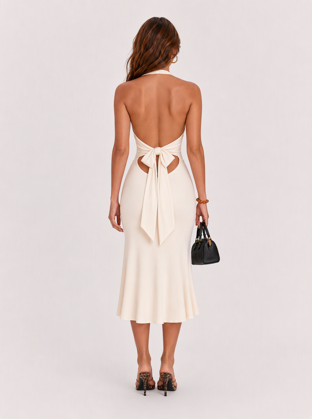 Zephrina Noella tie-back midi dress in apricot