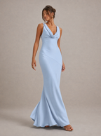 Zephrina Arlette cowl satin-look maxi dress in blue