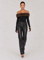 Zephrina Leonora faux-fur off-shoulder knit top in black