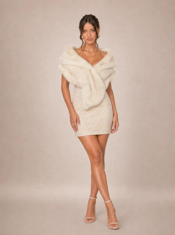 Zephrina Rosalba plush faux-fur shawl in apricot
