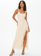 Zephrina open-back stretch lace maxi dress in coffee
