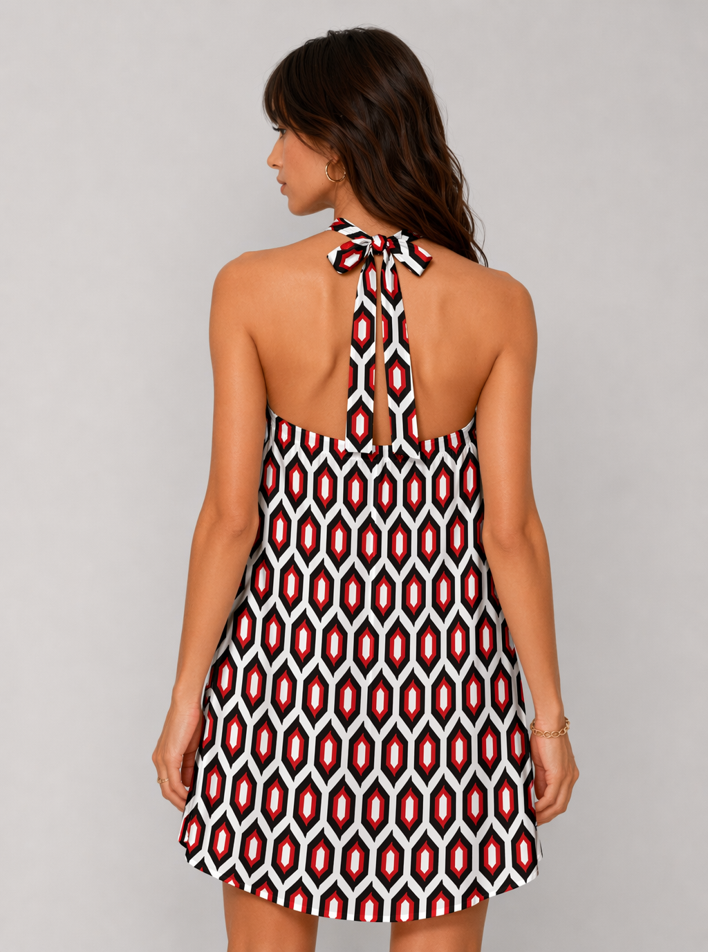 Zephrina Lavinia geometric halter mini dress in red