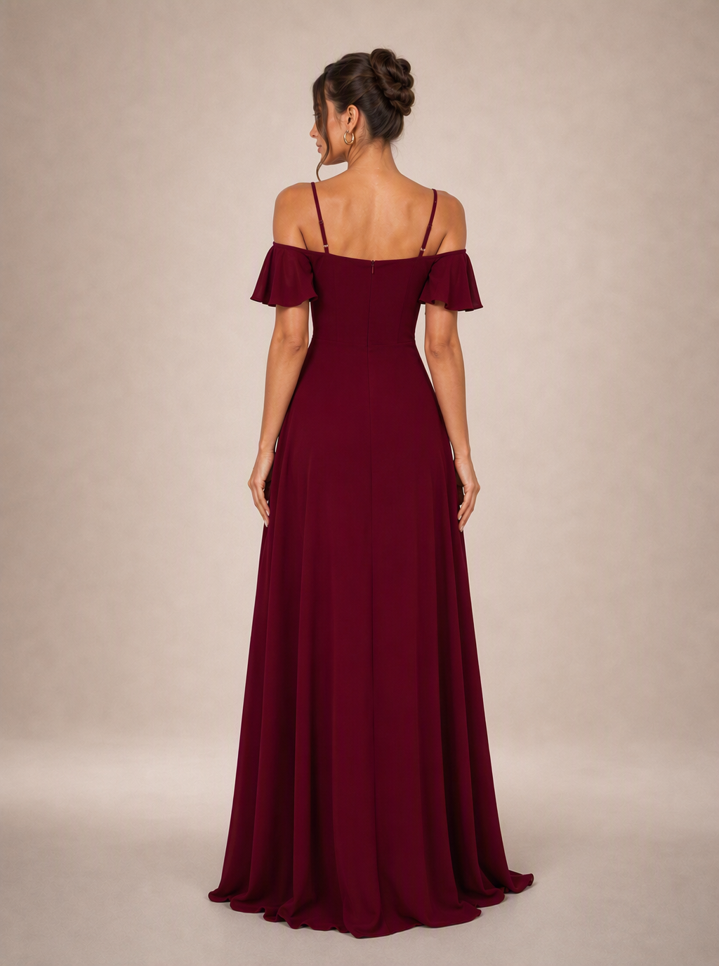 Zephrina Xavielle off-shoulder slit maxi dress in burgundy