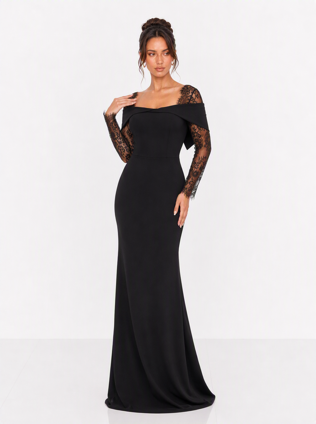 Zephrina Aurette lace sleeve column maxi dress