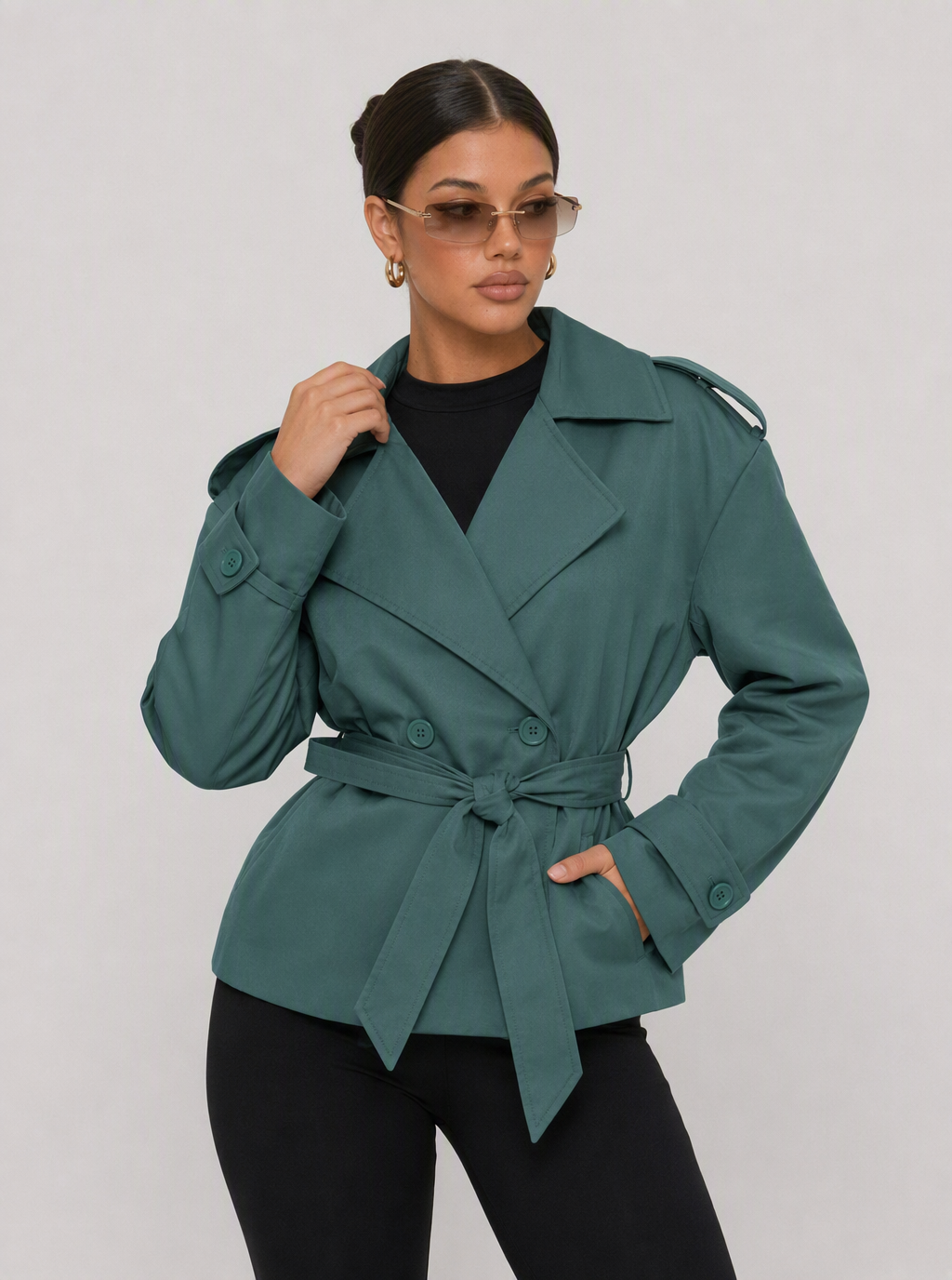 Zephrina Nadine belted trench coat in khaki