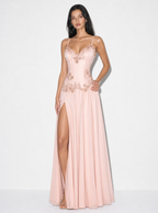 Zephrina Rosamund beaded lace high-slit maxi dress in pink