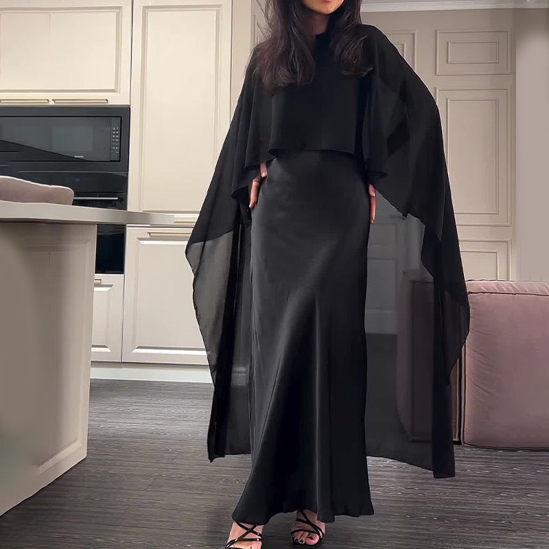 Zephrina Paloma satin cape maxi dress in green
