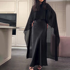 Zephrina Paloma satin cape maxi dress in green