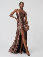 Zephrina Ondine pleated metallic maxi dress in purple