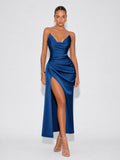 Zephrina Nerine draped one-shoulder maxi dress in blue