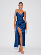 Zephrina Nerine draped one-shoulder maxi dress in blue