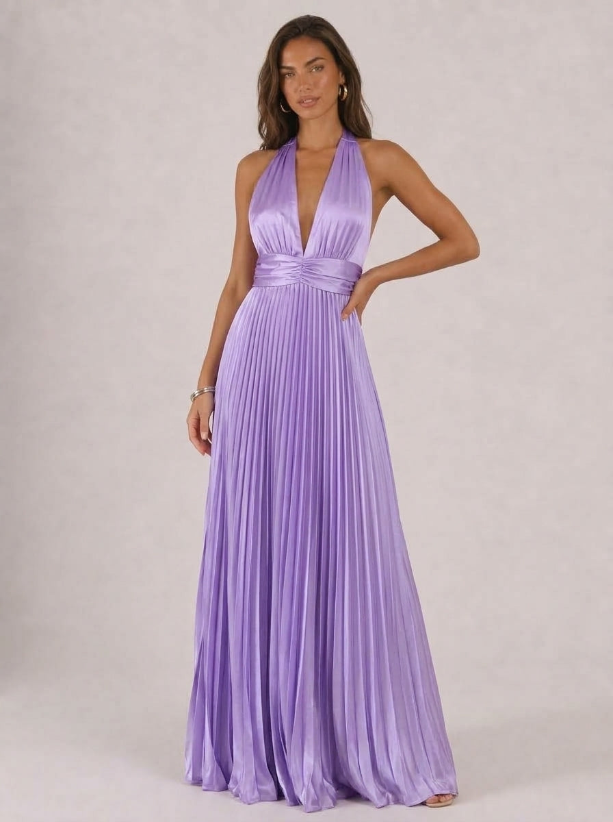 Zephrina Avenelle pleated satin maxi dress