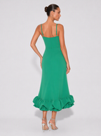 Zephrina Annelise ruffle hem knit midi dress in green