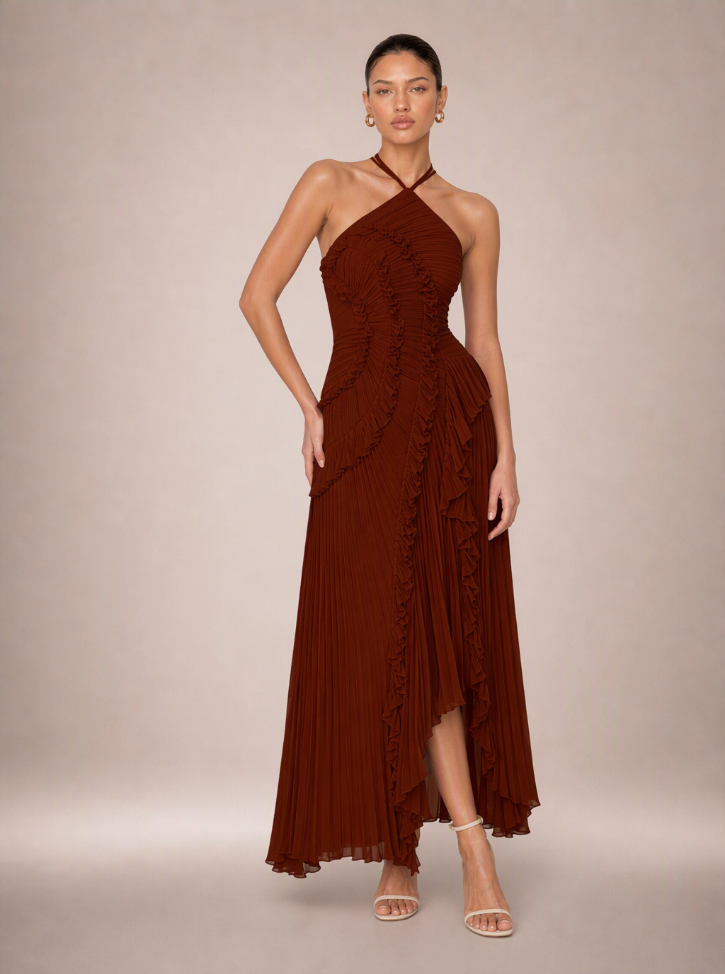 Zephrina Delphia ruffle chiffon maxi dress