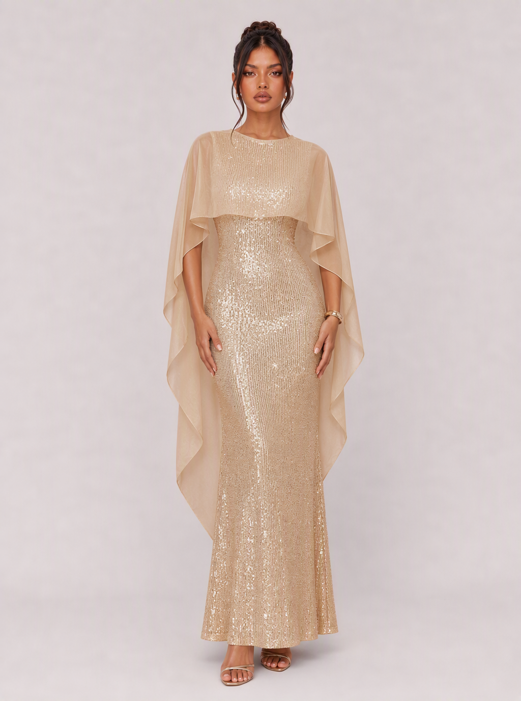 Zephrina Berenice sequined cape maxi dress in navy
