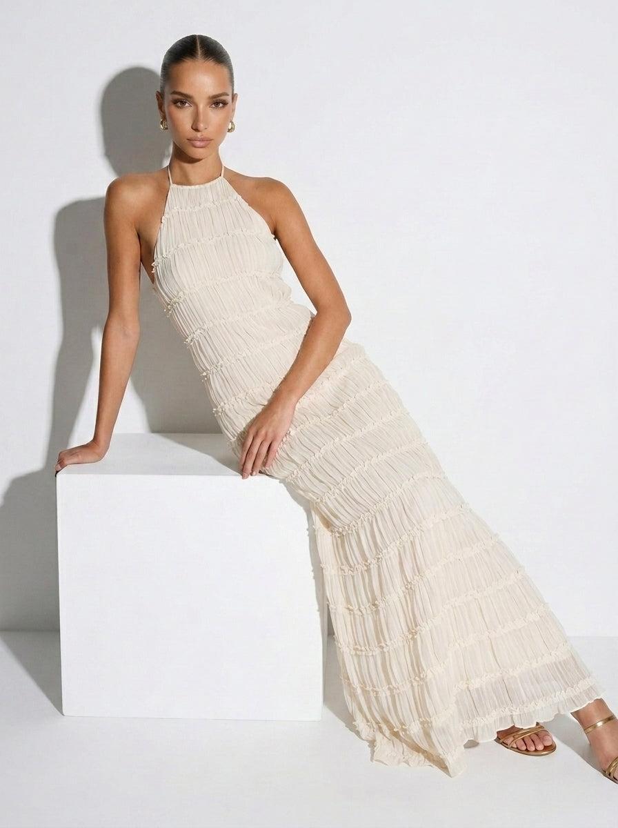 Zephrina Iris Halter Tiered Midi Dress