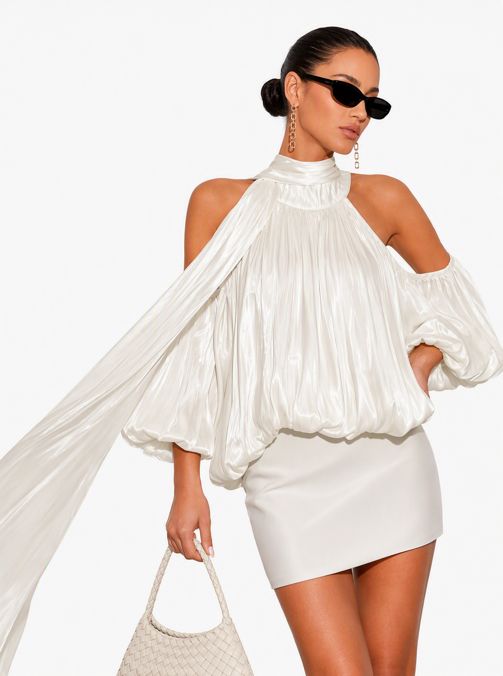 Zephrina Etta scarf tie satin blouse in white