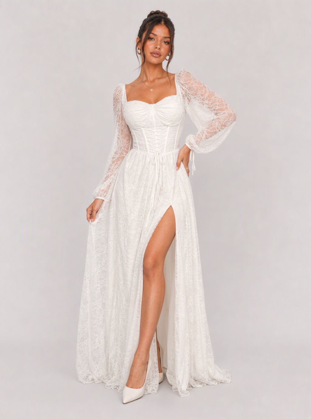 Zephrina Fiora lace high-slit maxi dress
