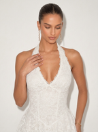 Zephrina Juliette lace halter mini dress in white