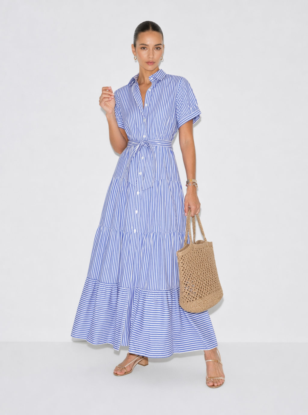 Zephrina Juliette striped shirt maxi dress in blue
